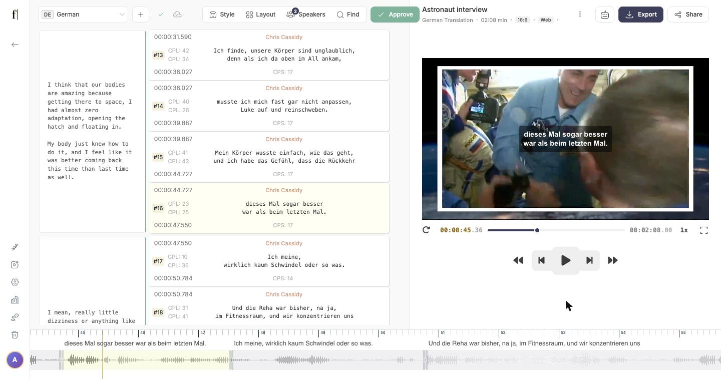 Editor top bar with the Share button next to Export