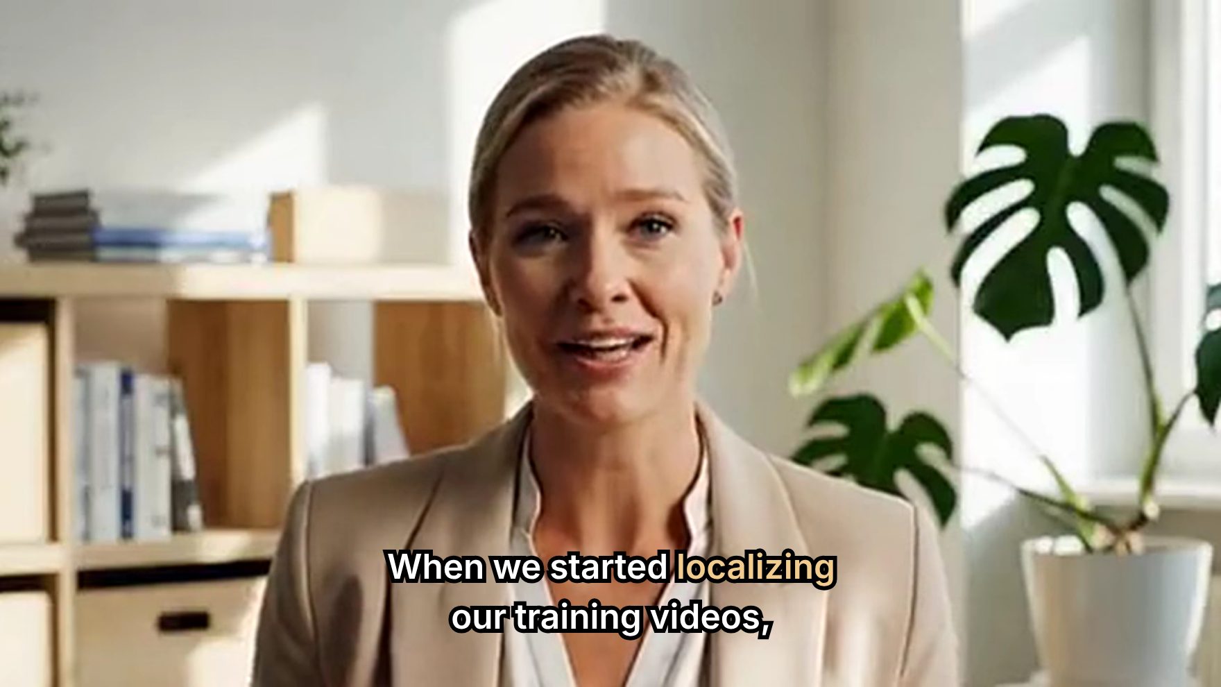 A dynamic caption highlighting the word being spoken